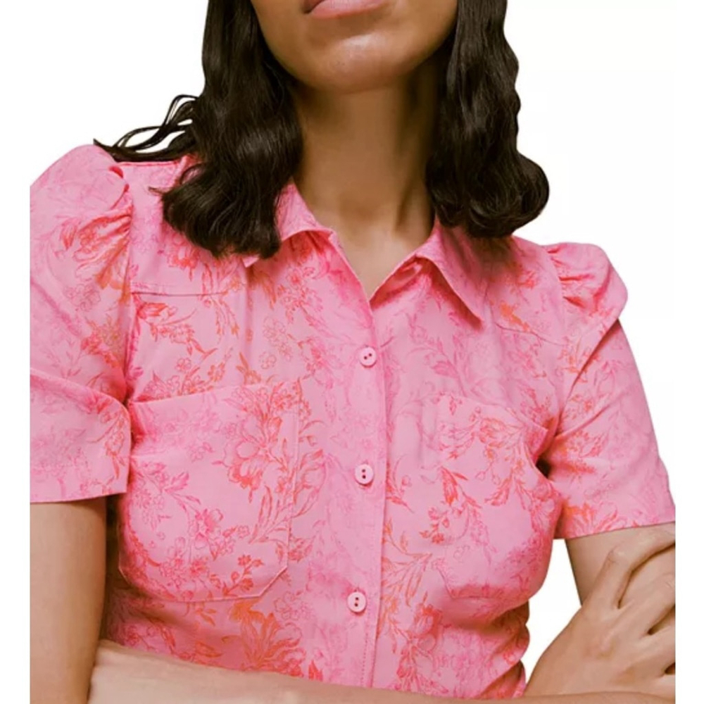 Whistles Robyn baroque-print woven midi shirt dress in pink/multi - Picture 12 of 13